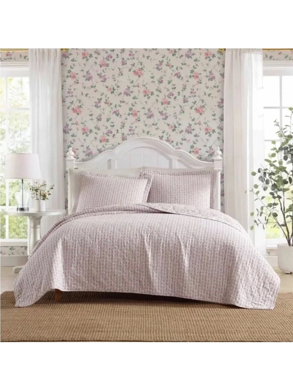 Pink Floral Striped KING 3 Pc. Quilt Set ~ 100% Cotton ~ Timeless All Seasons